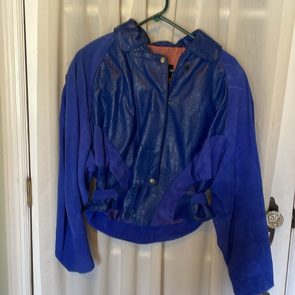 NWT 1980s Vintage Blue Suede Leather Bomber Jacket. - Picture 4 of 16